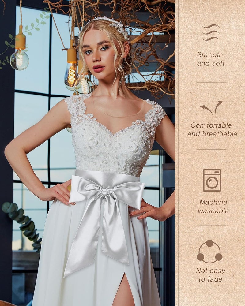 Glitopper Women Satin Waist Belts Dress Sash Waist Belt for Special Occasion Bridal Wedding Prom Formal 3.5'' Wide - Image 3
